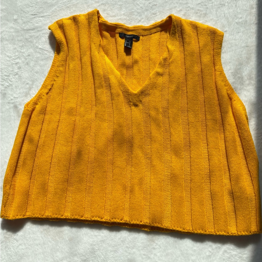 Forever 21 Mustard Ribbed V-Neck Top